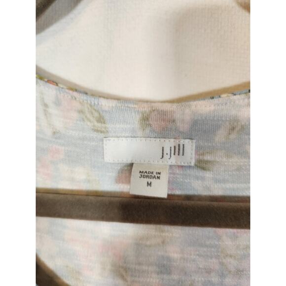 J. Jill $99 Medium Blue Pink Green Floral Overlay Stretch Knit Dress w/ Pockets - Picture 4 of 14